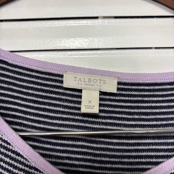 Talbots Striped Contrast Trim Short Sleeve Sweater Top Black & Lavender 1X - Picture 5 of 7